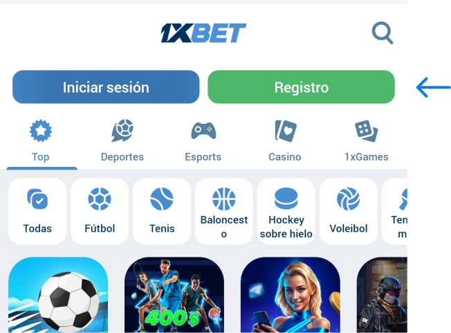 Busca la opción para registrarte 1xbet Betapk Bolivia